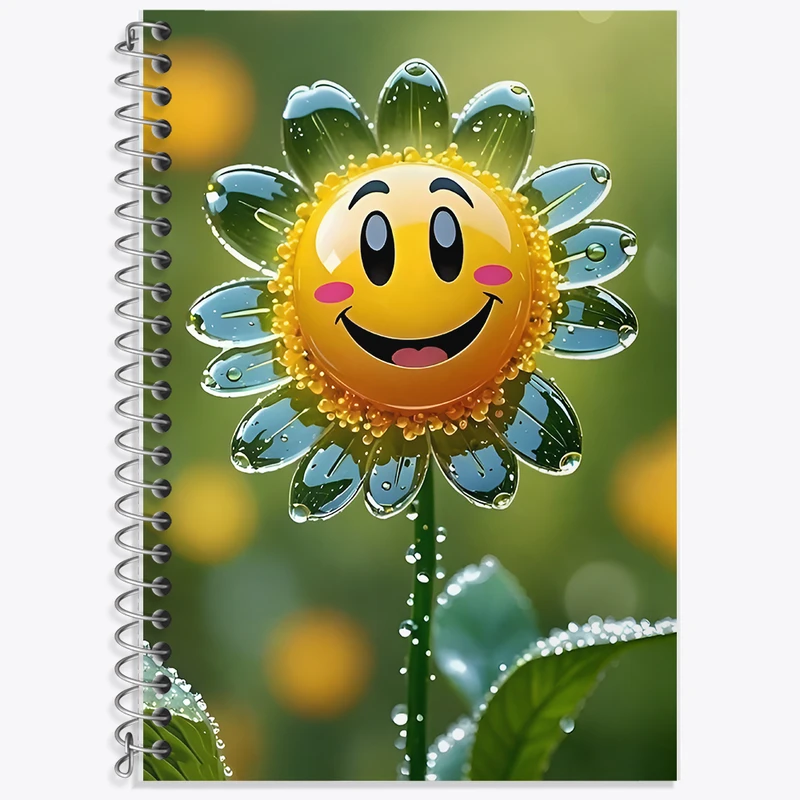 دفتر زبان 50 برگ خندالو مدل دو خط طرح ایموجی گل خندان کد F11805