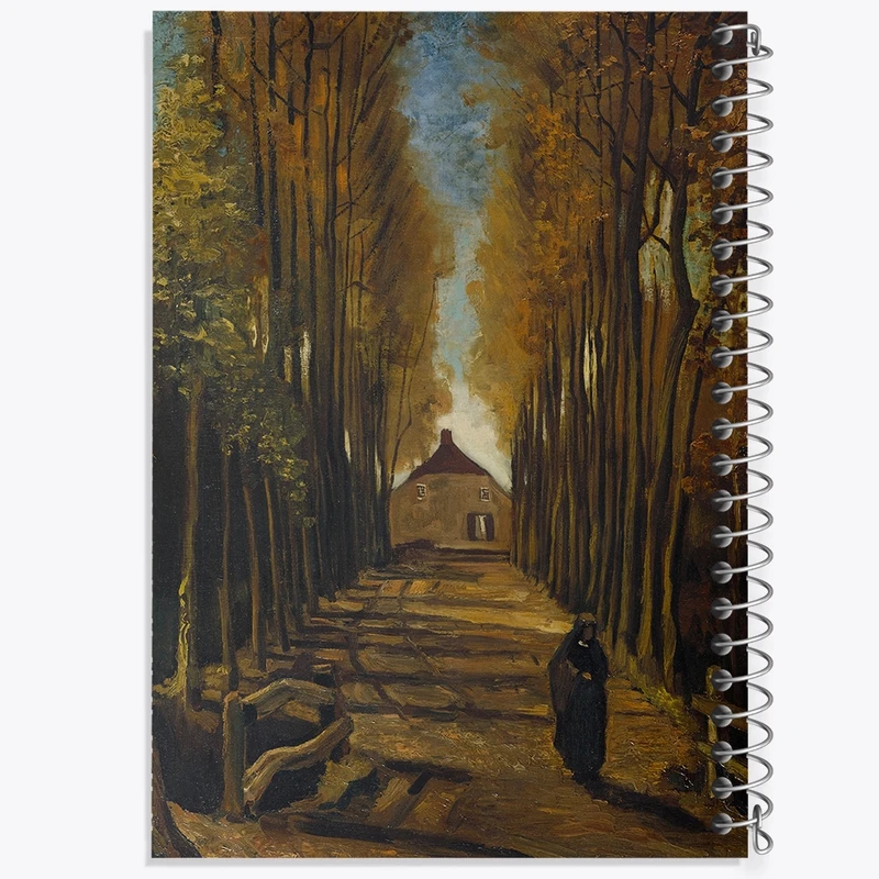 دفتر طراحی 50 برگ خندالو طرح نقاشی خیابان صنوبرها در پاییز اثر ونسان ونگوگ کد F12420