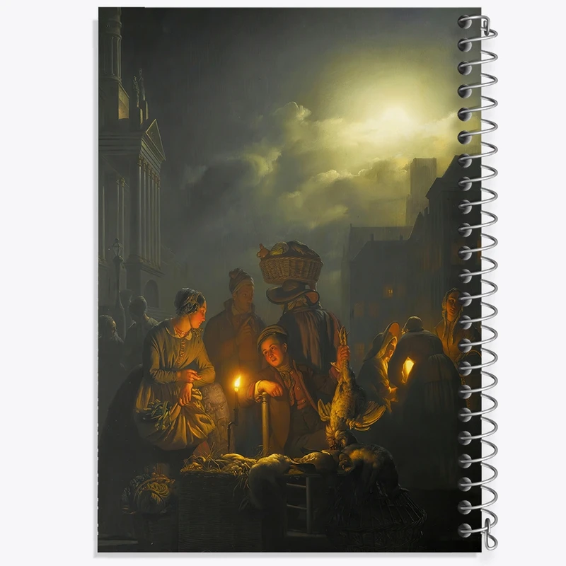 دفتر لیست خرید 50 برگ خندالو طرح نقاشی بازار شبانه هلندی در روتردام اثر پتروس ون شندل کد F12256