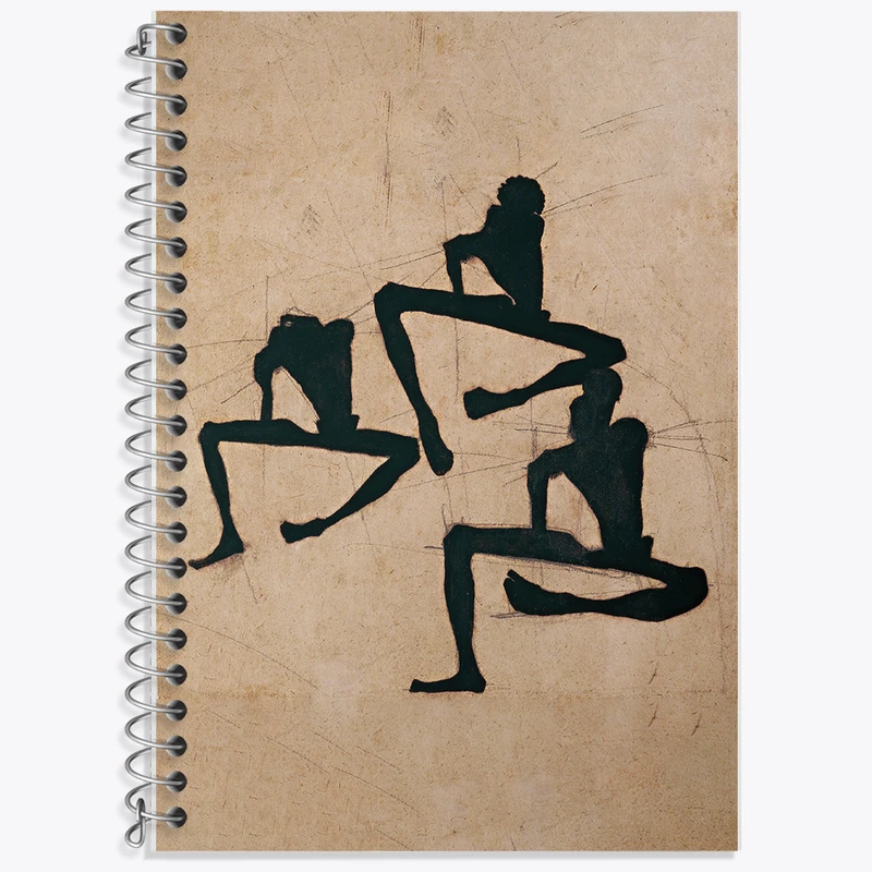 دفتر زبان 50 برگ خندالو مدل دو خط طرح نقاشی ترکیبب بندی با سه مرد برهنه اثر اگون شیله کد F12512