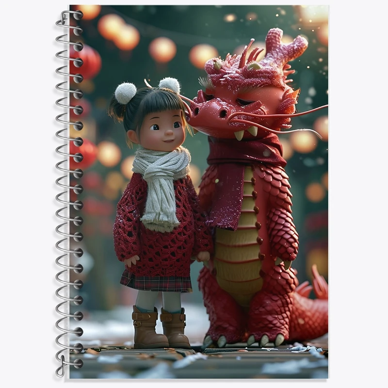 دفتر زبان 50 برگ خندالو مدل سه خط طرح دختر و اژدها کد F8709