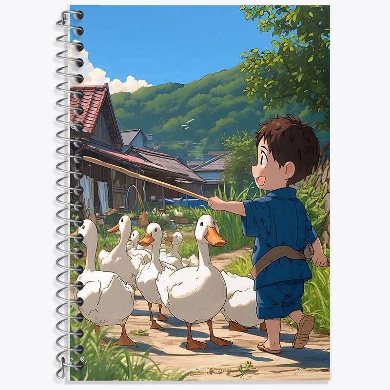 دفتر زبان 50 برگ خندالو مدل دو خط طرح پسر و اردک ها کد F10989