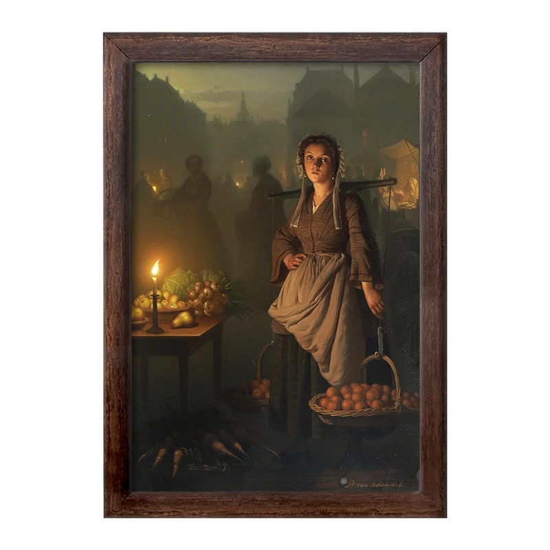 تابلو خندالو طرح نقاشی بازار با نور شمع اثر پتروس ون شندل کد F12261
