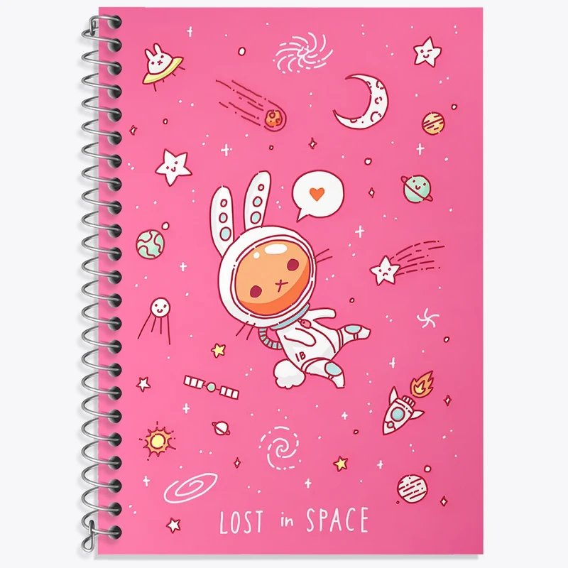 دفتر زبان 50 برگ خندالو مدل سه خط طرح گربه فضانورد کد N8170