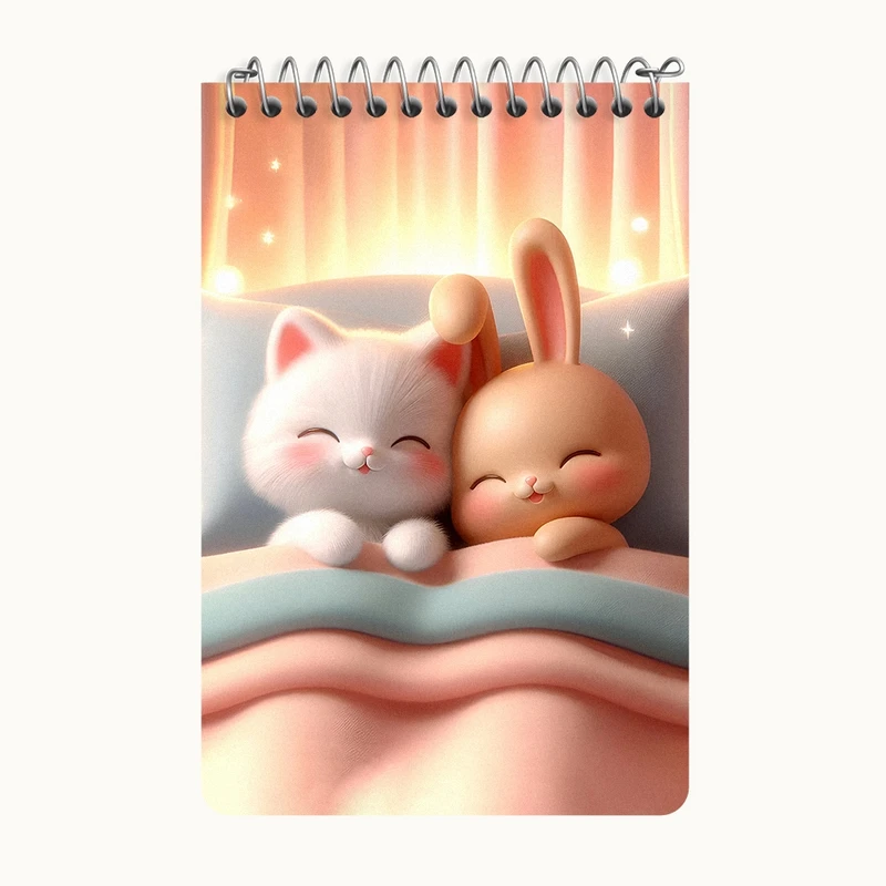 دفتر یادداشت 50 برگ خندالو طرح گربه و خرگوش کیوت کد F6083