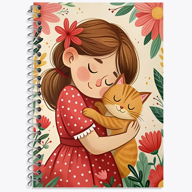 دفتر زبان 50 برگ خندالو مدل دو خط طرح دختر و گربه کد N6986