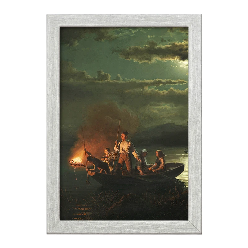 تابلو خندالو طرح نقاشی ماهیگیری با نیزه در دریاچه اثر آدولف تایدمند کد F12332