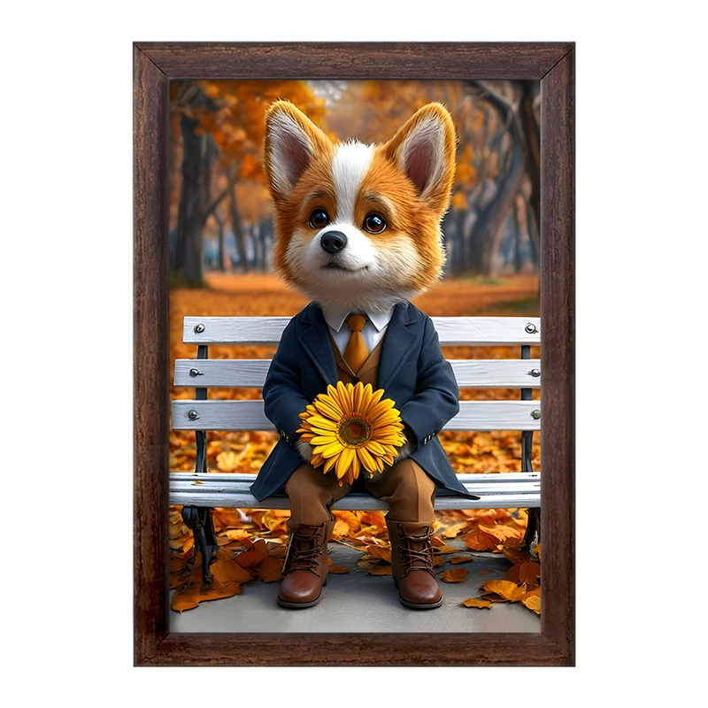 تابلو خندالو طرح سگ و پاییز کد F7221