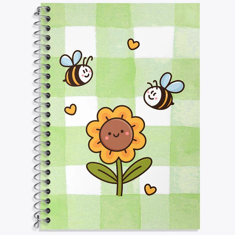 دفتر زبان 50 برگ خندالو مدل دو خط طرح زنبور عسل و گل آفتابگردان کد N6315