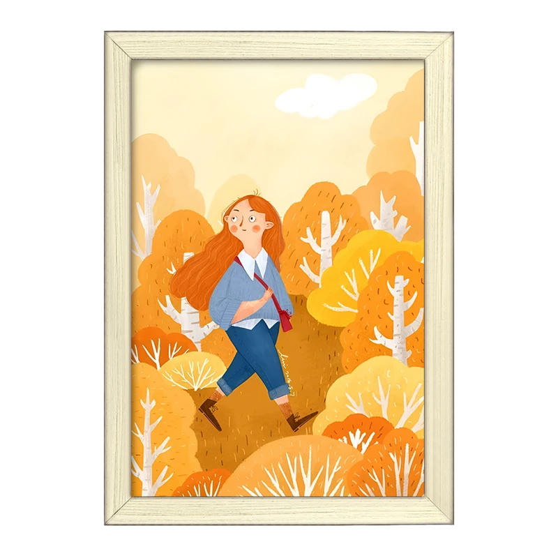 تابلو خندالو طرح دختر و جنگل پاییزی کد F10974