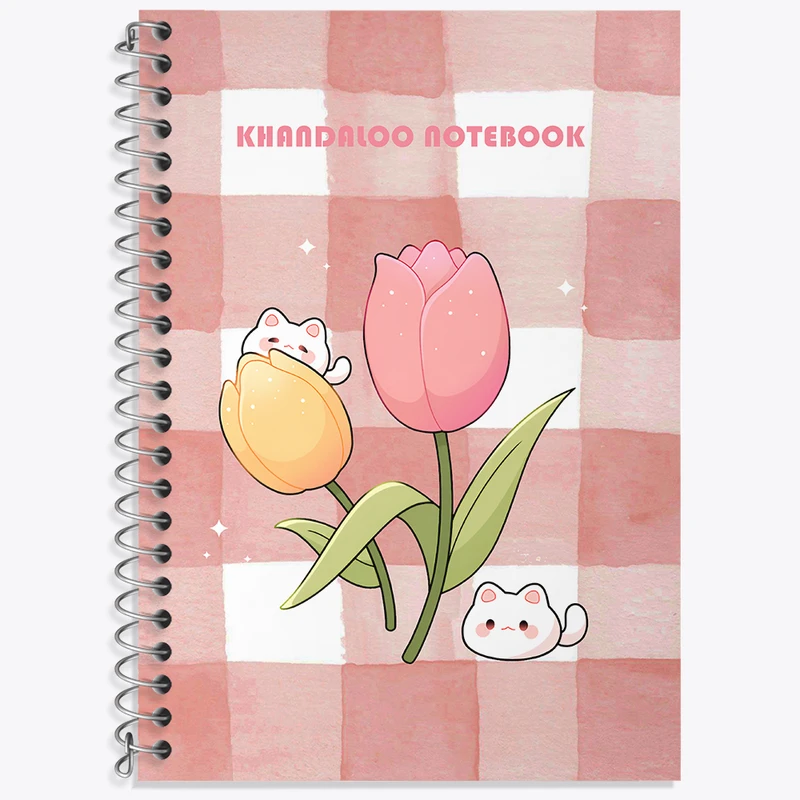 دفتر زبان 50 برگ خندالو مدل دو خط طرح گل و گربه های بامزه کد N6320