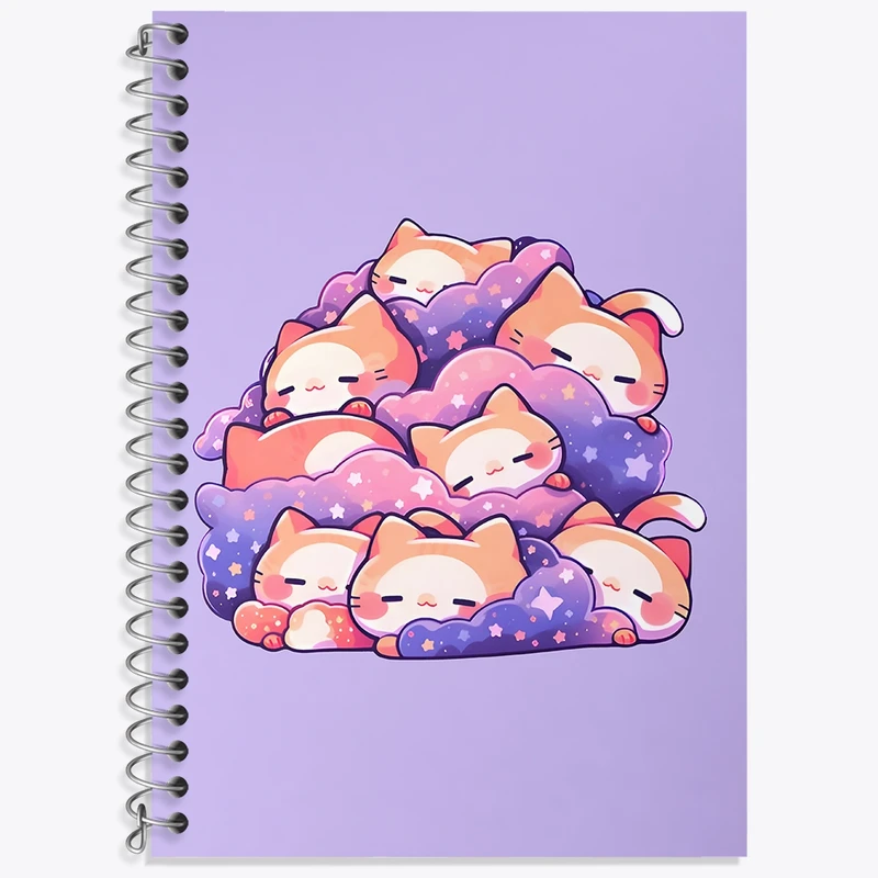 دفتر زبان 50 برگ خندالو مدل سه خط طرح گربه های خوابالو کد N6719