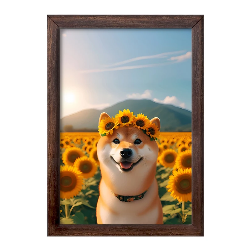 تابلو خندالو طرح سگ و گل های آفتابگردان کد F7957