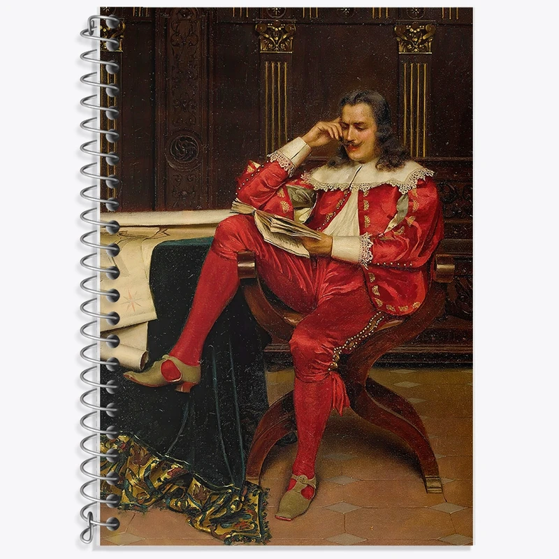 دفتر زبان 50 برگ خندالو مدل سه خط طرح نقاشی آقایی در حال مطالعه اثر فردریک سولاکروا کد F12140