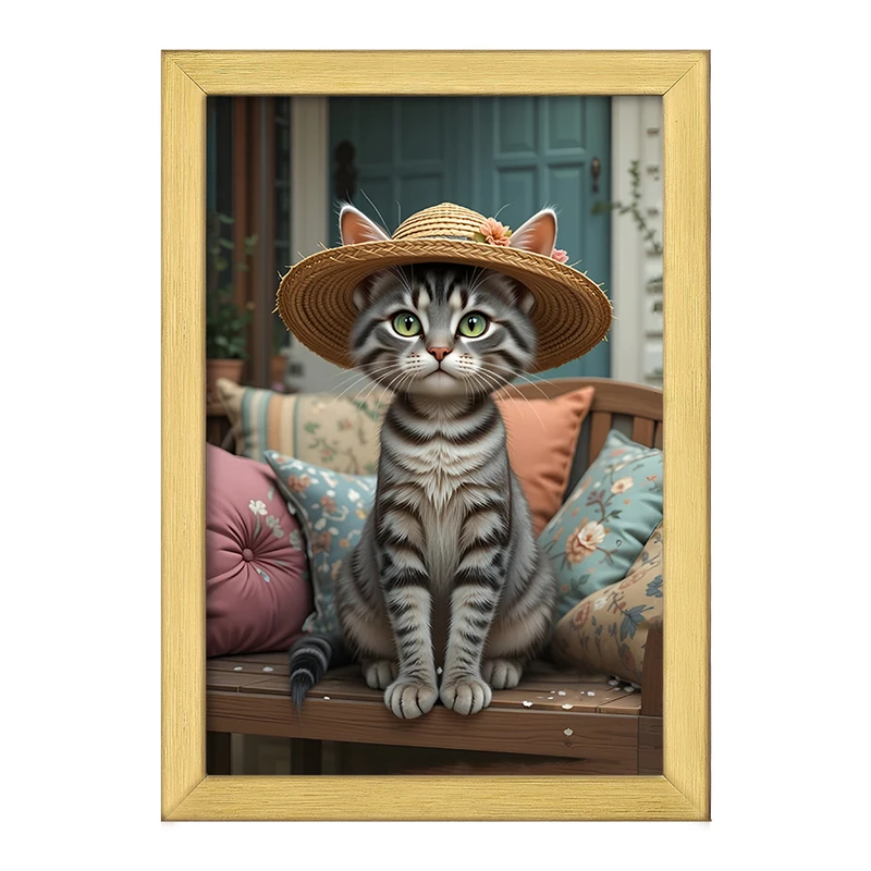 تابلو خندالو طرح گربه کلاه به سر کد F12585