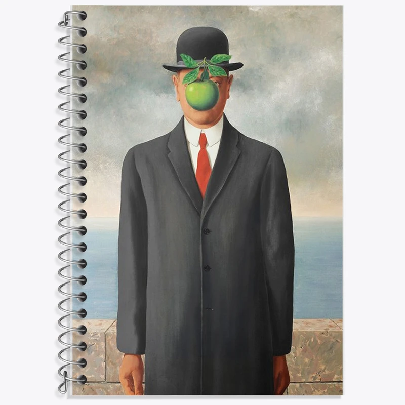 دفتر زبان 50 برگ خندالو مدل سه خط طرح نقاشی پسر انسان اثر رنه ماگریت کد F12440