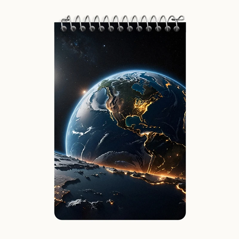 دفتر یادداشت 50 برگ خندالو طرح زمین و کهکشان کد F8454