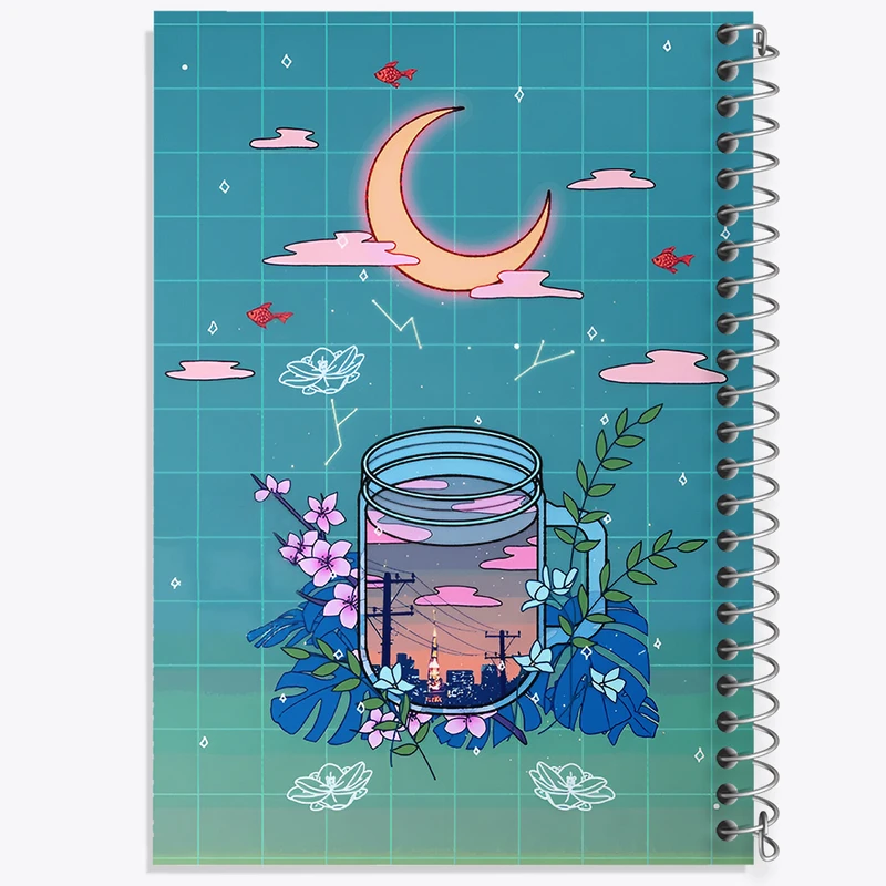 دفتر مشق 50 برگ خندالو طرح ماه و لیوان شهری کد N6576