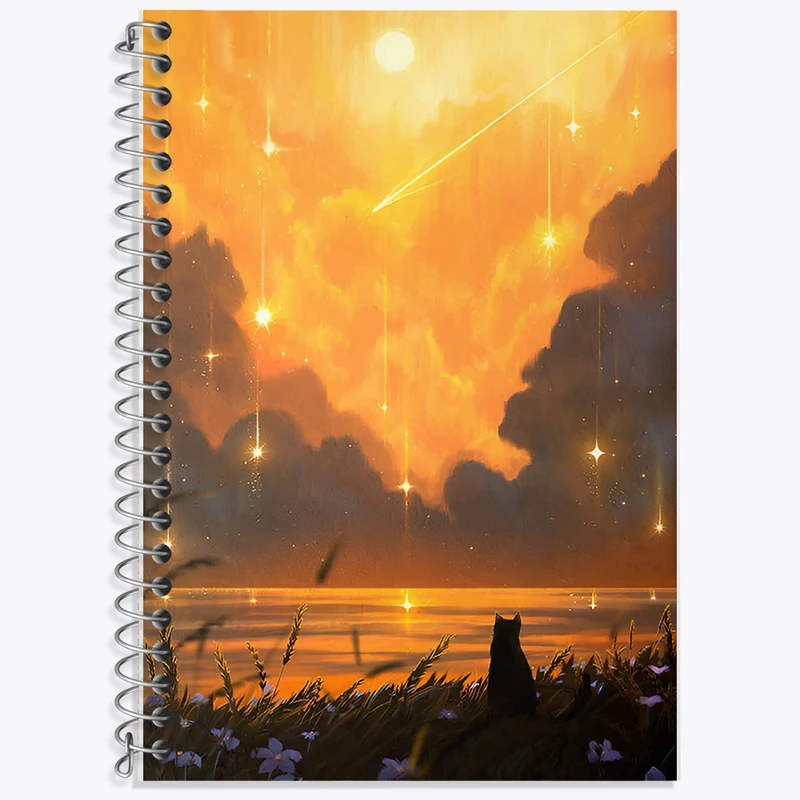 دفتر زبان 50 برگ خندالو مدل سه خط طرح گربه و منظره کد F11169