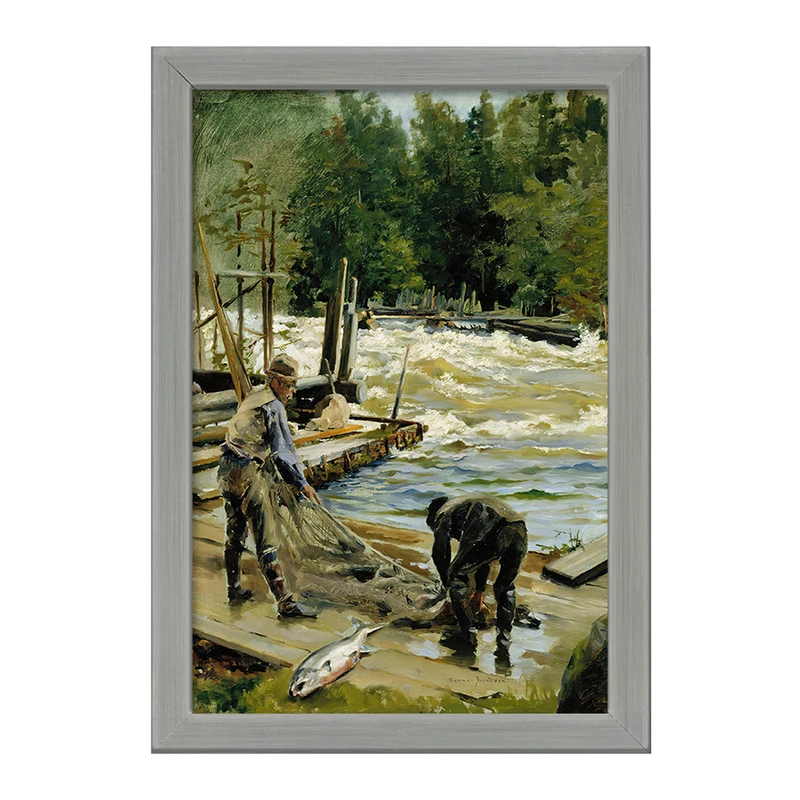 تابلو خندالو طرح نقاشی ماهیگیری ماهی قزل آلا اثر گونار برنتسون کد F12122