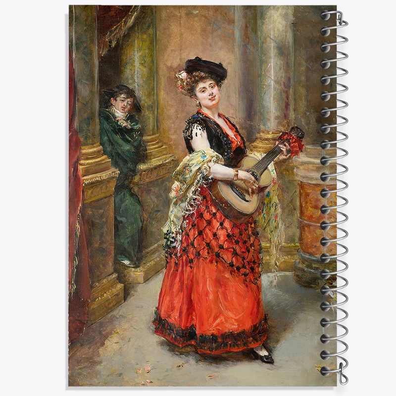 دفتر مشق 50 برگ خندالو طرح نقاشی نوازنده‌ی زیبای گیتار اثر ادواردو لئون گاریدو کد F12173