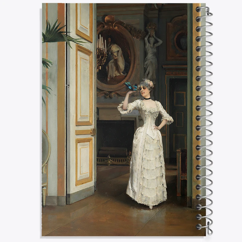 دفتر مشق 50 برگ خندالو طرح نقاشی زنی با پرنده در قلعه مزون لافیت اثر گونار برنتسون کد F12123