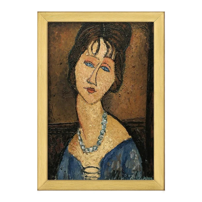 تابلو خندالو طرح نقاشی جین هبوترن با گردنبند اثر آمادئو مودیلیانی کد F12465