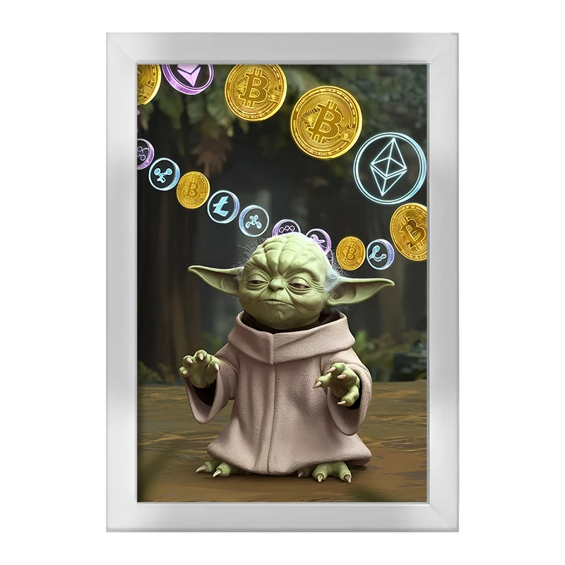 تابلو خندالو طرح بیبی یودا و بیت کوین کد F10862