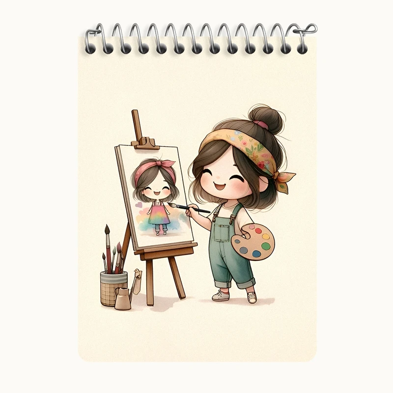 دفتر یادداشت 50 برگ خندالو طرح دختر نقاش کد N7021