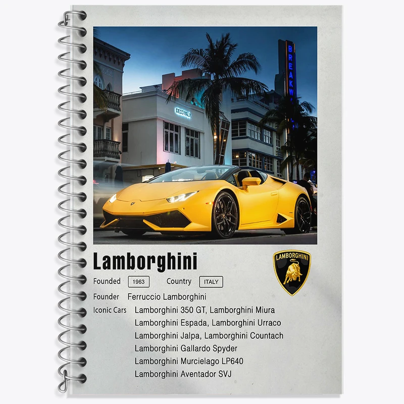 دفتر زبان 50 برگ خندالو مدل دو خط طرح ماشین لامبورگینی (Lamborghini) کد F11952