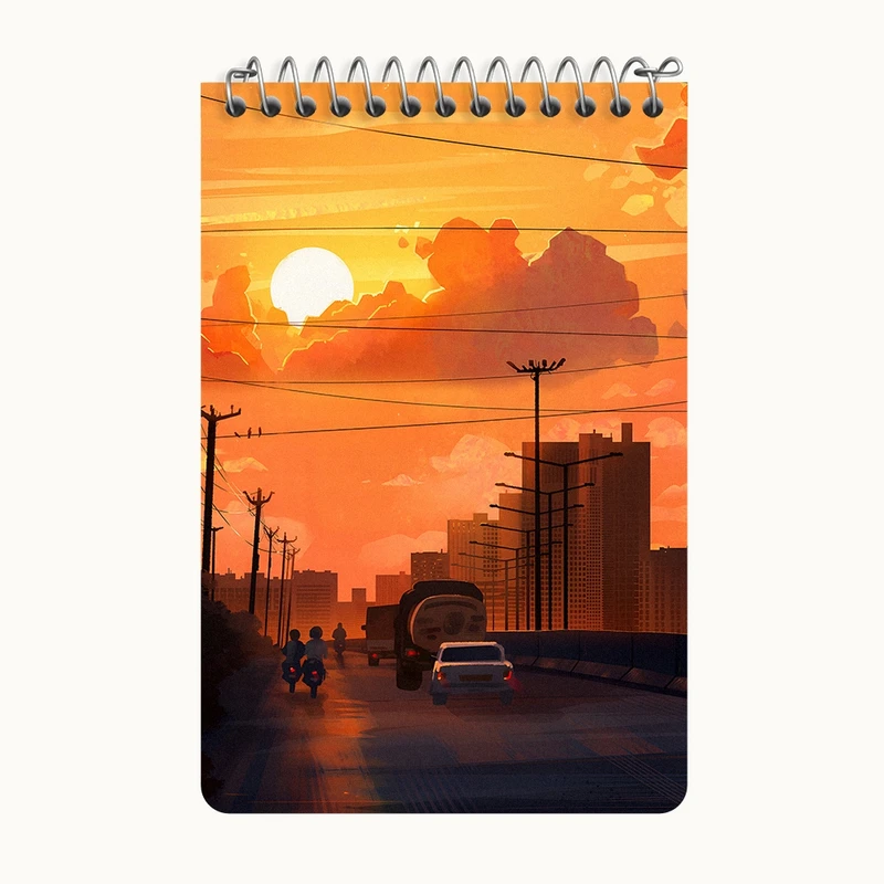 دفتر یادداشت 50 برگ خندالو طرح غروب در خیابان کد F12553