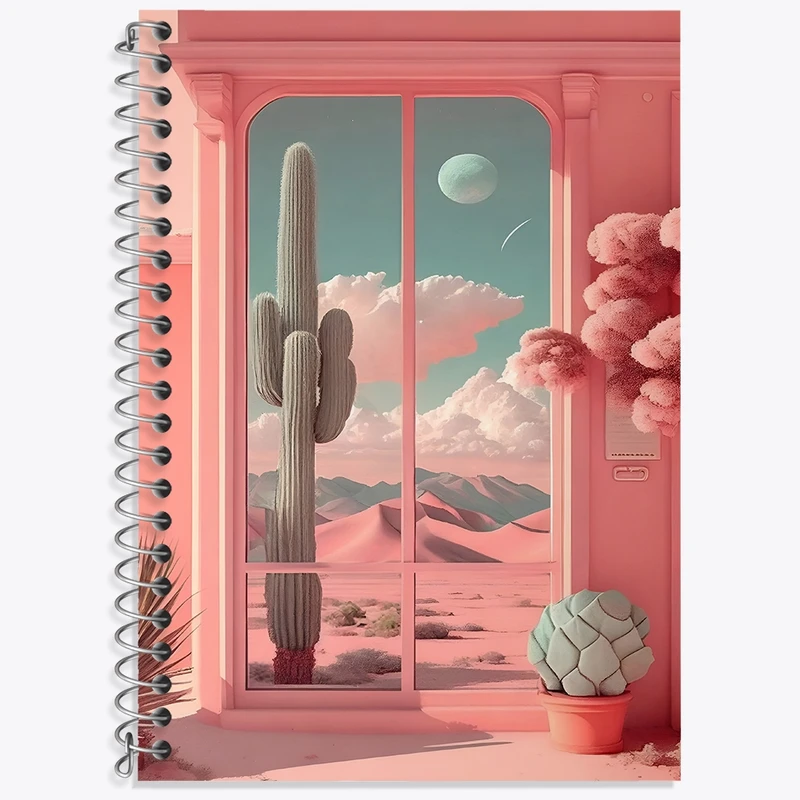 دفتر زبان 50 برگ خندالو مدل سه خط طرح کاکتوس و طبیعت کد F3838