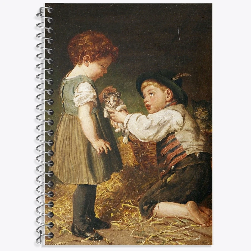 دفتر زبان 50 برگ خندالو مدل سه خط طرح نقاشی دو بچه با گربه ها اثر فلیکس شلزینگر کد F12311