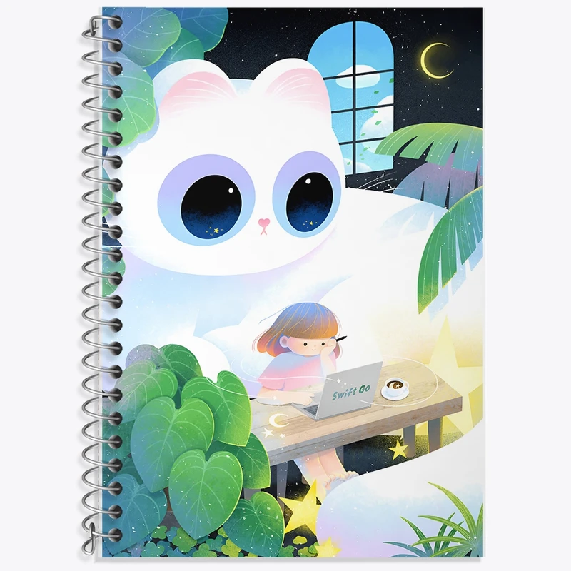 دفتر زبان 50 برگ خندالو مدل سه خط طرح دختر و گربه کد F9332