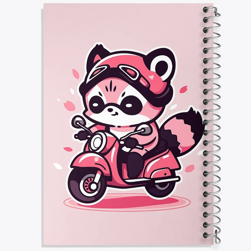 دفتر طراحی 50 برگ خندالو طرح راکون موتورسوار کد N1697