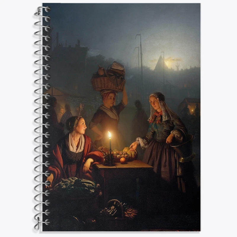 دفتر زبان 50 برگ خندالو مدل سه خط طرح نقاشی خرید میوه و سبزیجات در بازار اثر پتروس ون شندل کد F12255