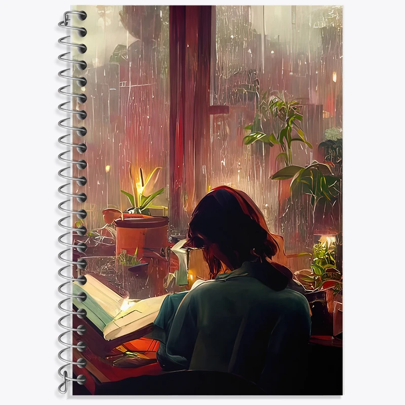 دفتر زبان 50 برگ خندالو مدل سه خط طرح دختر کتابخوان کد F10975