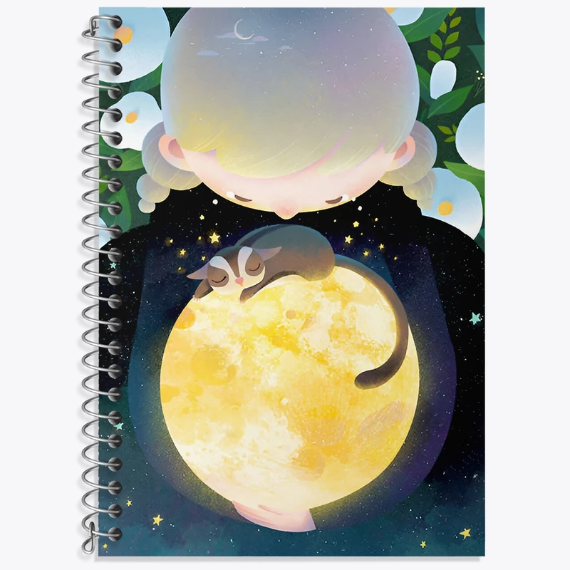 دفتر زبان 50 برگ خندالو مدل سه خط طرح دختر و ماه کد N6594