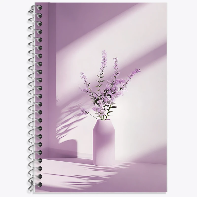 دفتر زبان 50 برگ خندالو مدل دو خط طرح گلدان گل بنفش کد F11188