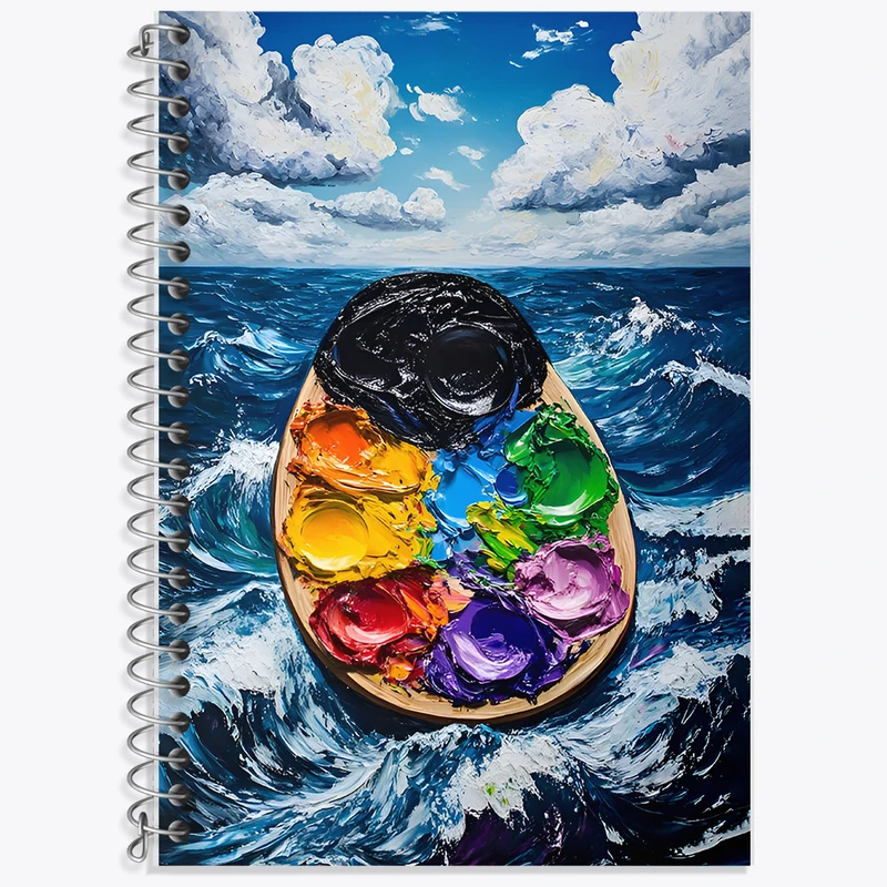 دفتر زبان 50 برگ خندالو مدل دو خط طرح پالت نقاشی و دریا کد F12742