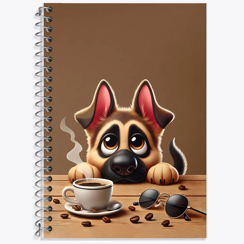 دفتر زبان 50 برگ خندالو مدل سه خط طرح سگ و فنجان قهوه کد F11831