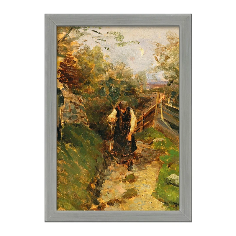 تابلو خندالو طرح نقاشی زن دهقانی در حال بازگشت به خانه اثر اولگا ویزینگر کد F12476