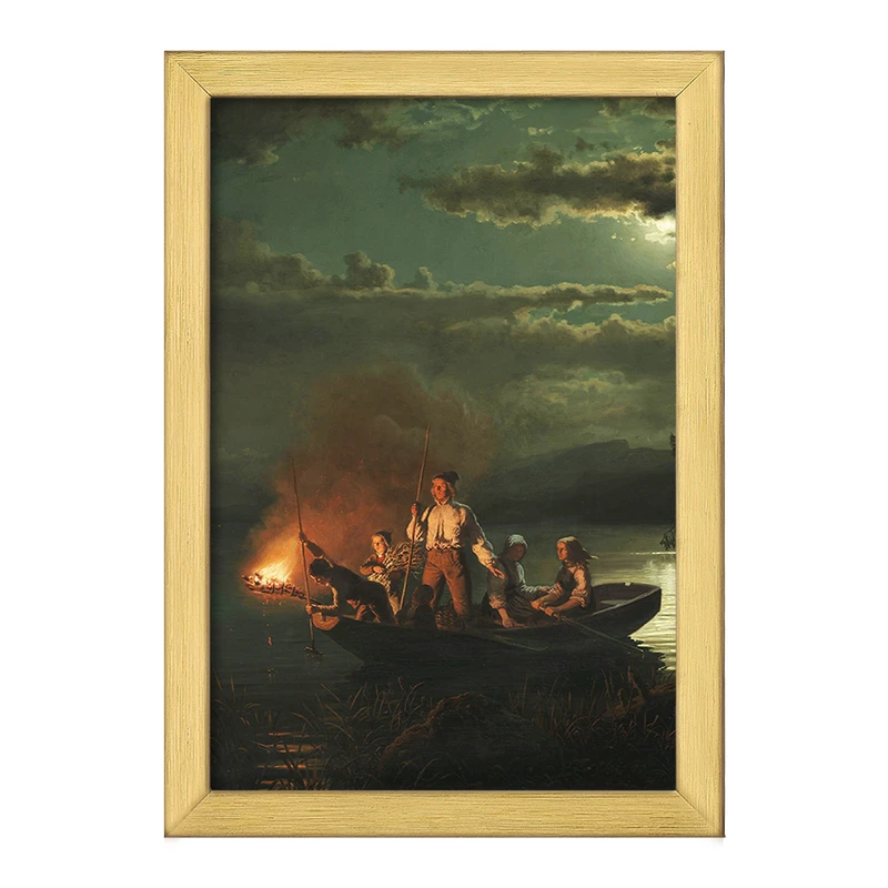 تابلو خندالو طرح نقاشی ماهیگیری با نیزه در دریاچه اثر آدولف تایدمند کد F12332