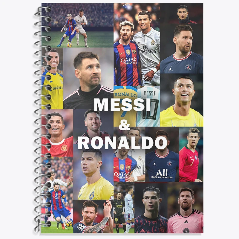 دفتر زبان 50 برگ خندالو مدل سه خط طرح مسی و رونالدو (Messi and Ronaldo) کد N9177