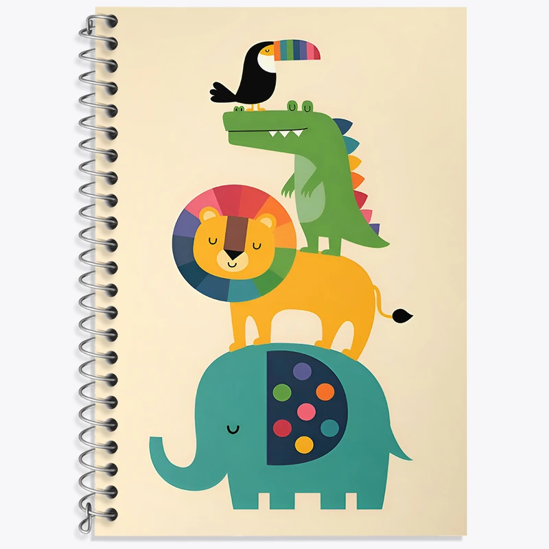 دفتر زبان 50 برگ خندالو مدل دو خط طرح حیوانات کیوت کد F4914