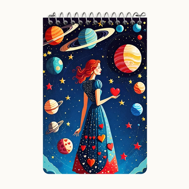 دفتر یادداشت 50 برگ خندالو طرح دختر و کهکشان کد F5131