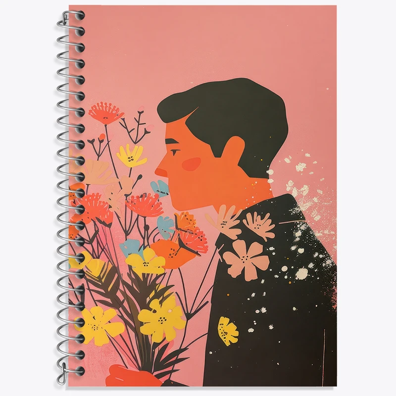 دفتر زبان دوخط 50 برگ خندالو طرح مرد و گل کد F3068