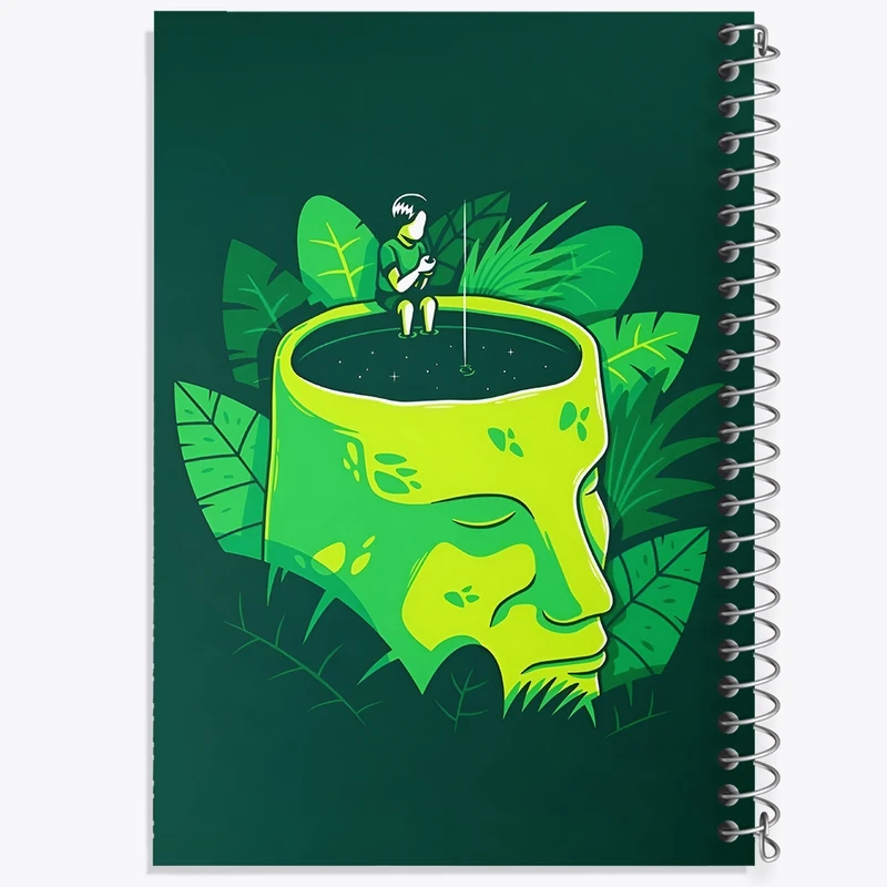 دفتر ژورنال نویسی 50 برگ خندالو مدل نقطه ای طرح درون ذهن سبز کد N6245