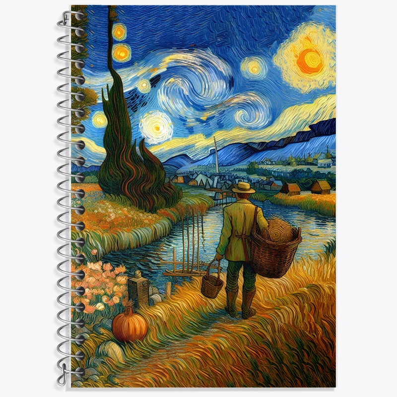 دفتر زبان دوخط 50 برگ خندالو طرح ونسان ونگوگ کد F8784