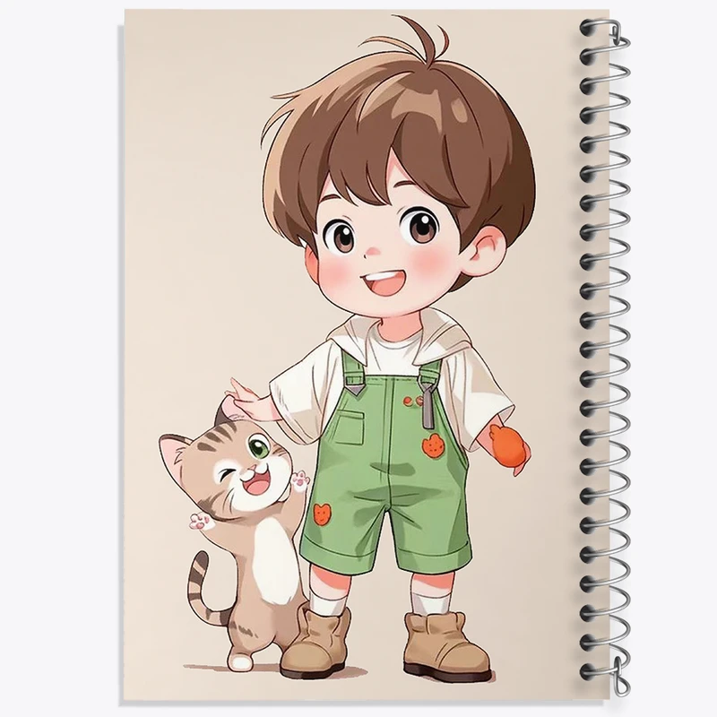 دفتر مشق 50 برگ خندالو طرح پسر و گربه بامزه کد F3119